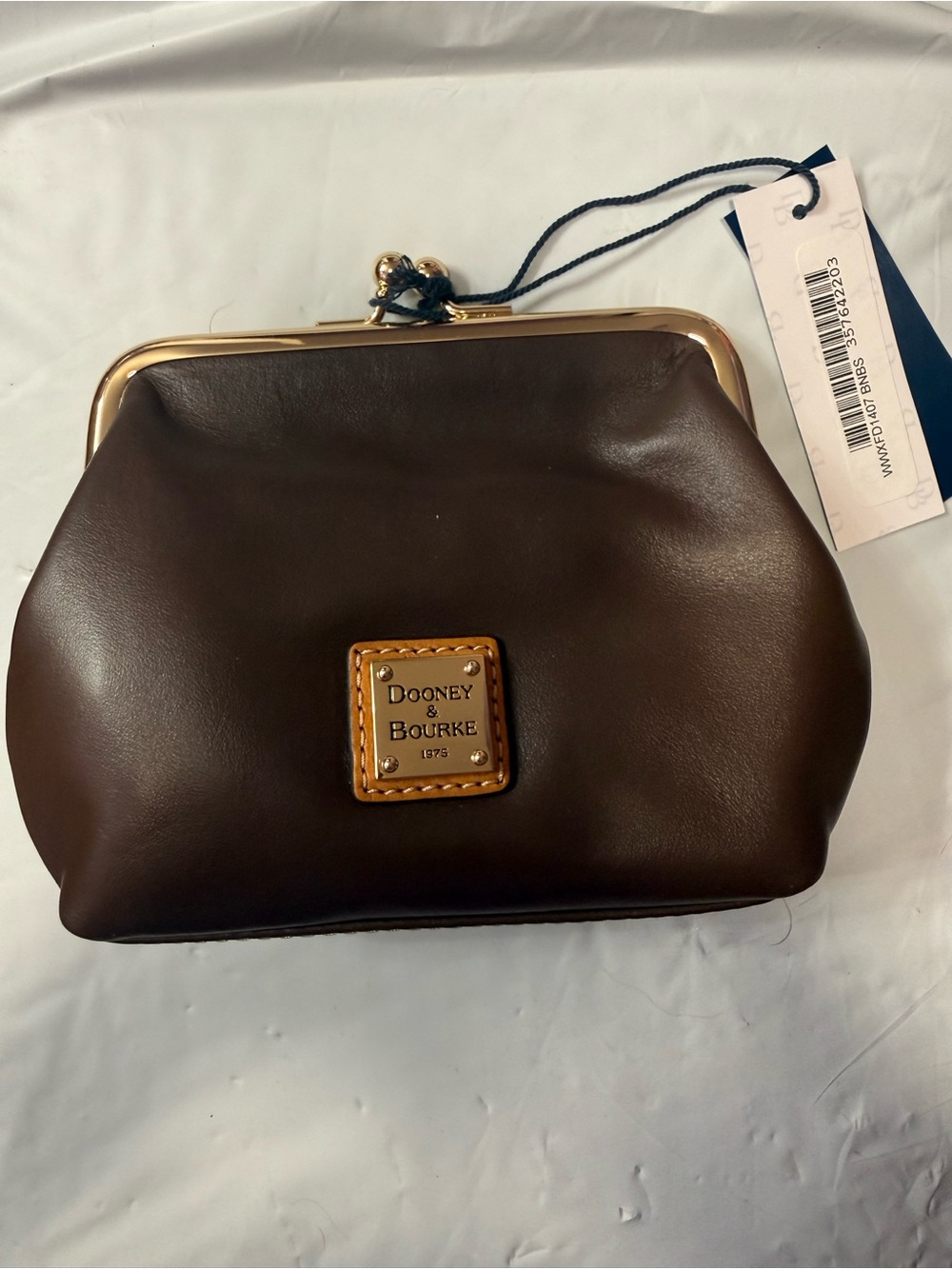 Dooney & Bourke Dark Brown Leather Kiss-Lock Clutch with Gold Trim